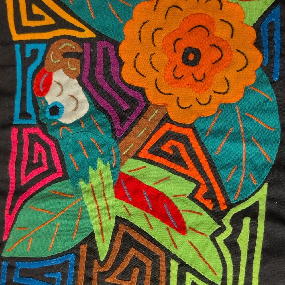 Mola Appliqué Quilted Tote Bag Purse Dual Strap Pocket Native Art‎